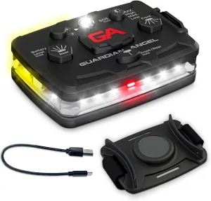 Guardian Angel Elite Series Safety Light, Beacon Device (White Front & White/Yellow Rear) Rechargeable, Magnetic, Hands-Free Wearable LED Flashlight for Construction, Roadside, Utility, & Rescue Ops