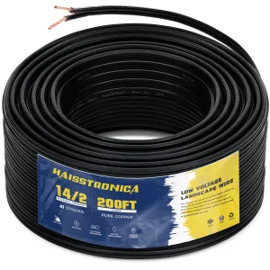 haisstronica 14/2 Low Voltage Landscape Wire 200ft - Copper Direct Burial Waterproof Cable for Landscape Lighting, Outoor Pathway Lights & Garden LED,UL Listed,UV Resistant