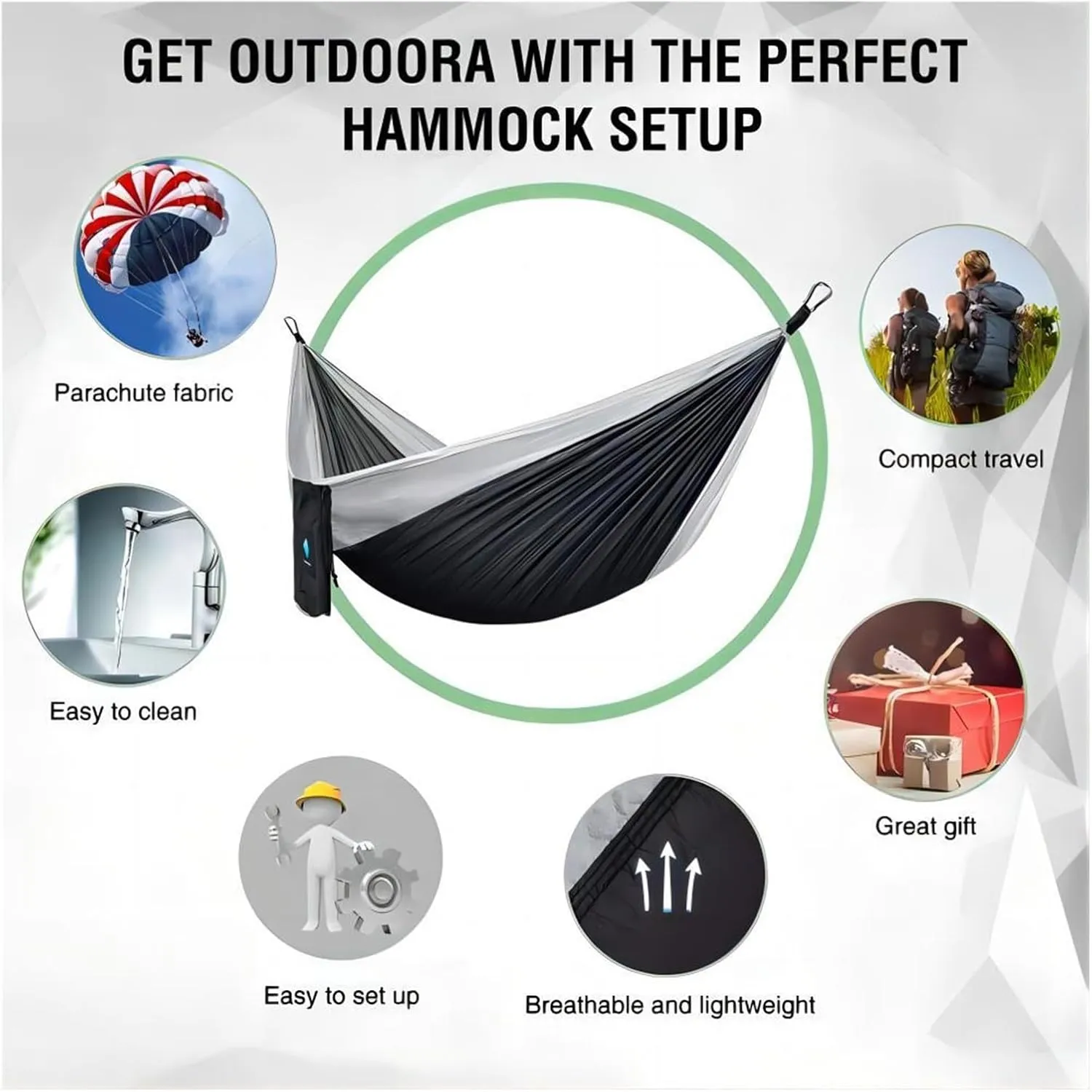Hammock 300x200cm Portable Camping Tourist Parachute Cloth Hammocks Outdoor Garden Travel Sleeping Hanging Hammock Swing Nature Hike Lightweight(Style 2)