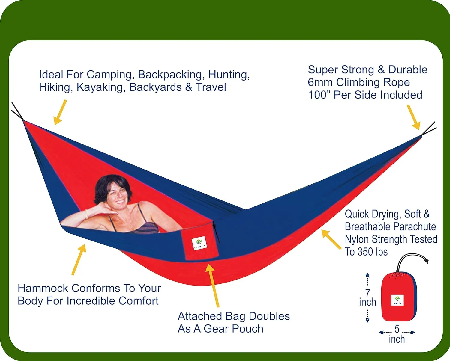 Hammock Bliss Single - Camping Hammock - Camping Essentials, Portable Hammock - The Longest Single Hammock On Earth for Outside, Hiking, and Travel (Navy/Red)