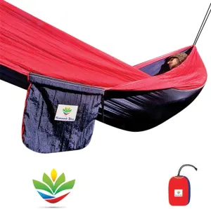 Hammock Bliss Single - Camping Hammock - Camping Essentials, Portable Hammock - The Longest Single Hammock On Earth for Outside, Hiking, and Travel (Navy/Red)