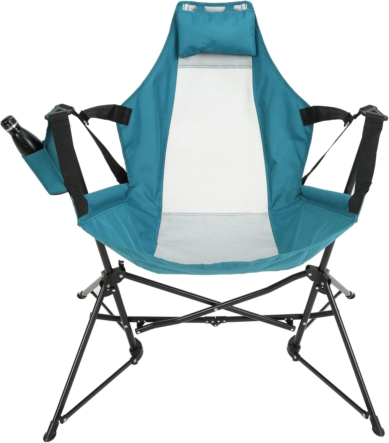 Hammock Camping Chair, Folding Portable Rocking Chair, Aluminum Alloy Adjustable Back Swinging Chair with Pillow Cup Holder, Recliner with Carry Bag for Outdoor Travel Lawn Backyard, Blue (2pcs)