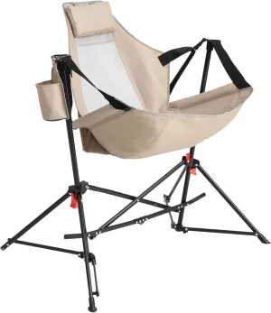 Hammock Camping Chair-Portable Folding Rocking with Adjustable Back, Pillow & Cup Holder, Aluminum Alloy Frame, Carry Bag for Outdoor Travel, Lawn, Backyard-Khaki (1 Doors)