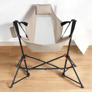 Hammock Camping Chair Set of 1 – Folding Portable Rocking Chair with Adjustable Back, Cup Holder, and Carry Bag, for Outdoor Travel and Relaxation (Khaki)