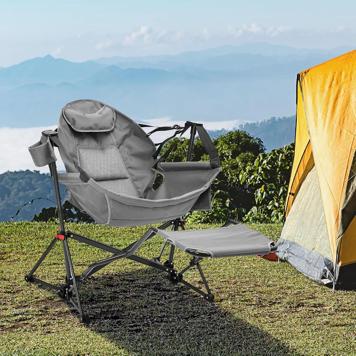 Hammock Camping Chair with Leg Rest,Lightweight Portable Outdoor Chair for Camping and Hiking, Supports 500lbs,Grey
