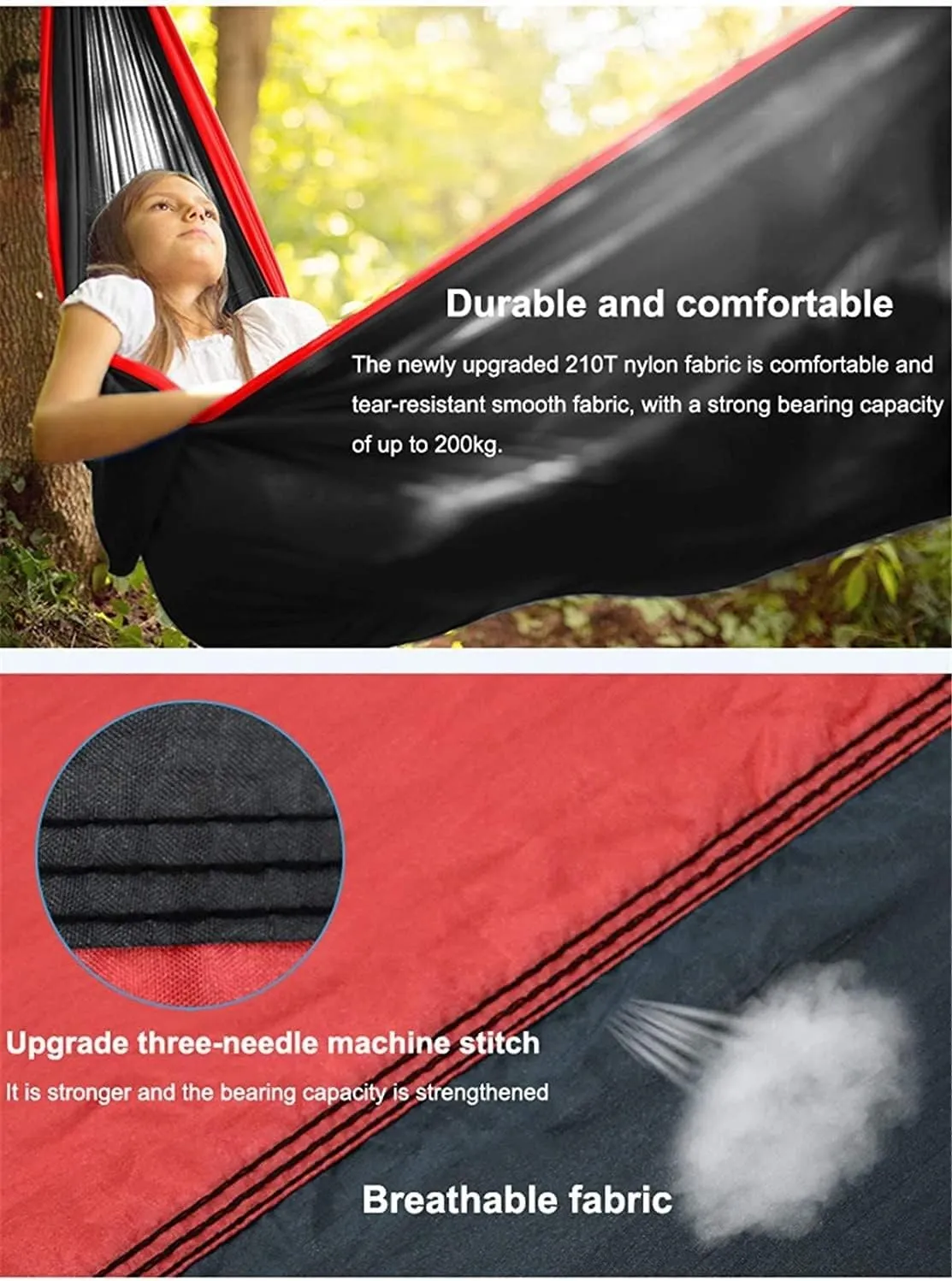 Hammock Camping Hammock,Durable Lightweight Parachute Hammocks,Camping Hammock,with Tree Straps and Carabiners Outdoor Hammock (Color : Yellow) (Black)