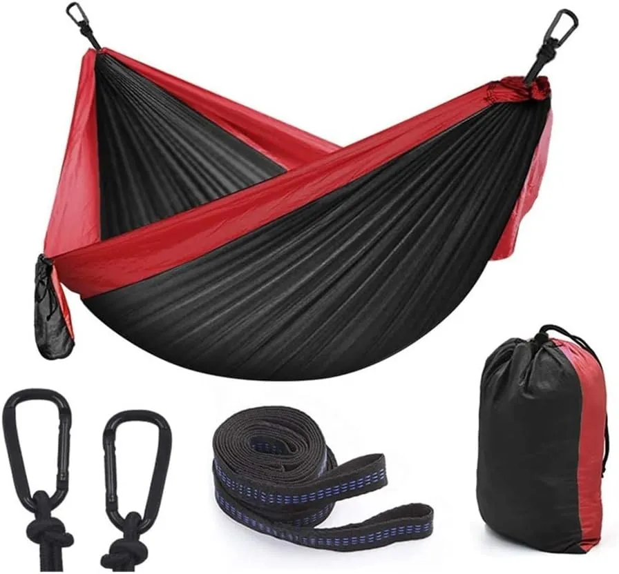 Hammock Camping Hammock,Durable Lightweight Parachute Hammocks,Camping Hammock,with Tree Straps and Carabiners Outdoor Hammock (Color : Yellow) (Black)