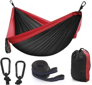 Hammock Camping Hammock,Durable Lightweight Parachute Hammocks,Camping Hammock,with Tree Straps and Carabiners Outdoor Hammock (Color : Yellow) (Black)
