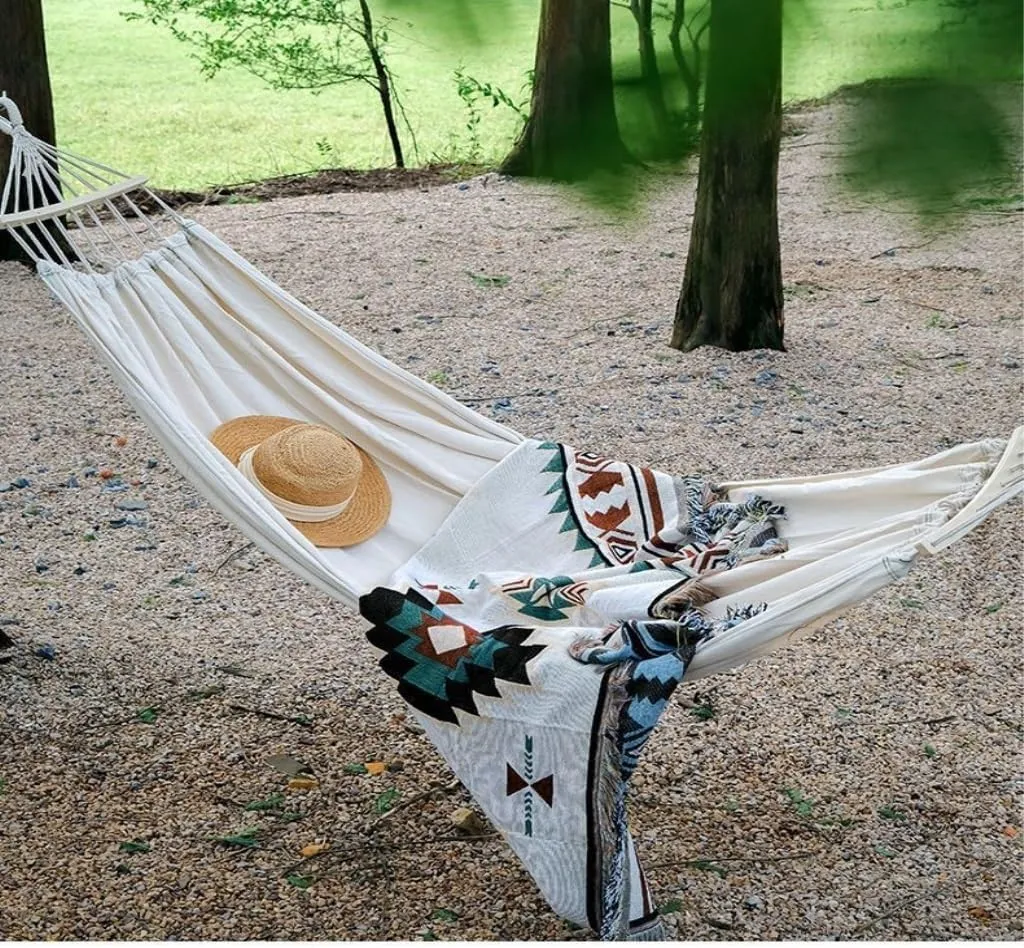 Hammock Double Anti-Rollover Camping Hammock Outdoor Dormitory Tree Hanging Bed Net Celebrity Hammock Outdoor Cradle Hammock Outdoor(White,C)