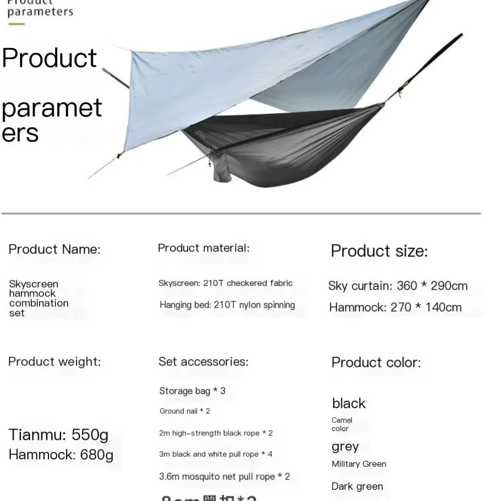 Hammock Double Canopy Mosquito Net Hammock Set Tent Parachute Cloth Camping Automatic Anti-Mosquito Mosquito Net Hammock Hammock Outdoor(A)