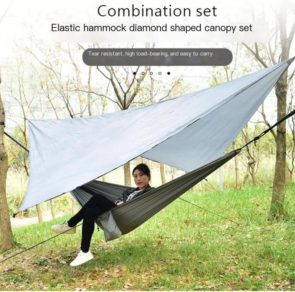Hammock Double Canopy Mosquito Net Hammock Set Tent Parachute Cloth Camping Automatic Anti-Mosquito Mosquito Net Hammock Hammock Outdoor(A)