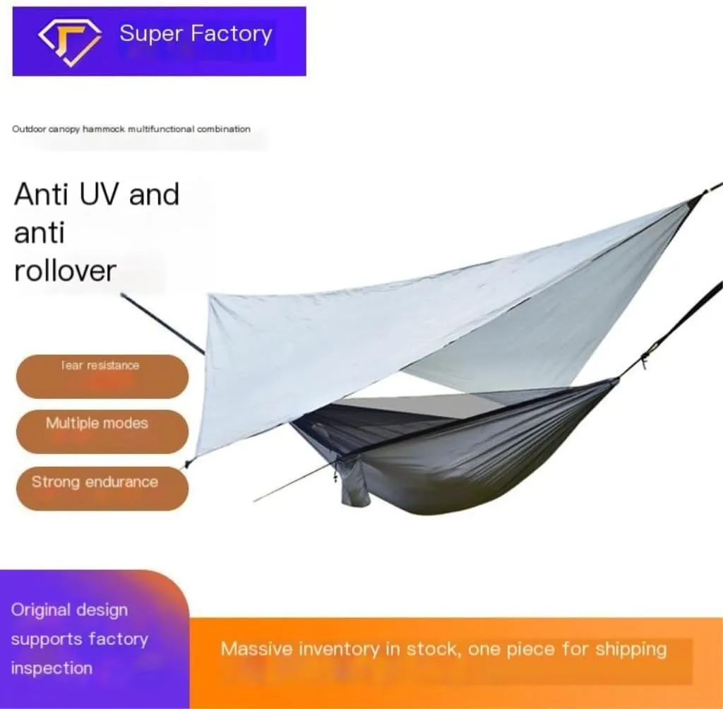 Hammock Double Canopy Mosquito Net Hammock Set Tent Parachute Cloth Camping Automatic Anti-Mosquito Mosquito Net Hammock Hammock Outdoor(A)
