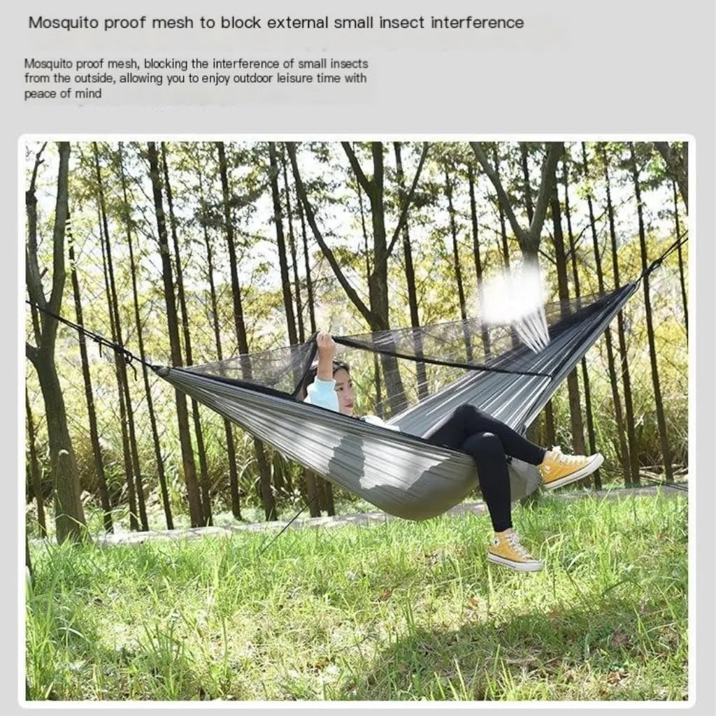 Hammock Double Canopy Mosquito Net Hammock Set Tent Parachute Cloth Camping Automatic Anti-Mosquito Mosquito Net Hammock Hammock Outdoor(A)