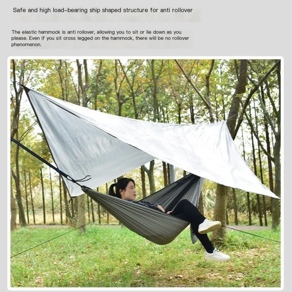 Hammock Double Canopy Mosquito Net Hammock Set Tent Parachute Cloth Camping Automatic Anti-Mosquito Mosquito Net Hammock Hammock Outdoor(A)
