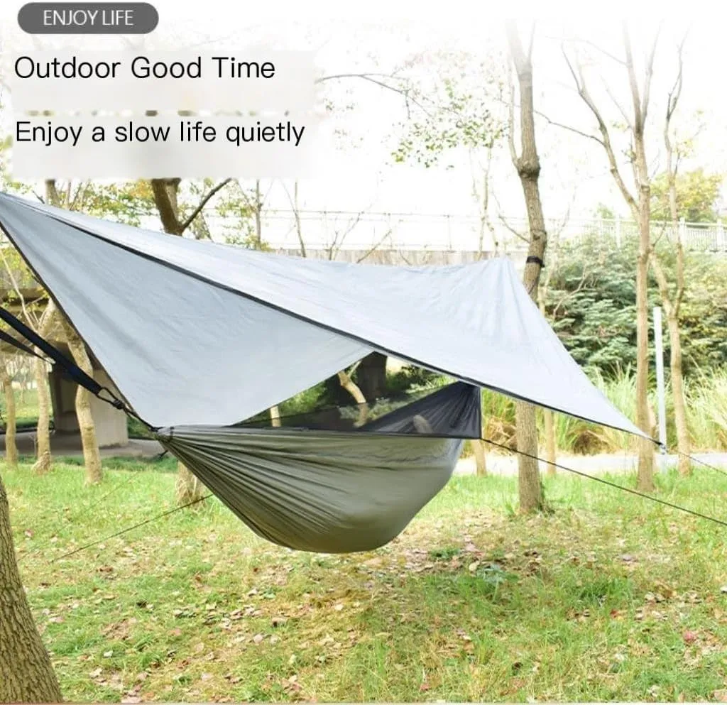 Hammock Double Canopy Mosquito Net Hammock Set Tent Parachute Cloth Camping Automatic Anti-Mosquito Mosquito Net Hammock Hammock Outdoor(A)