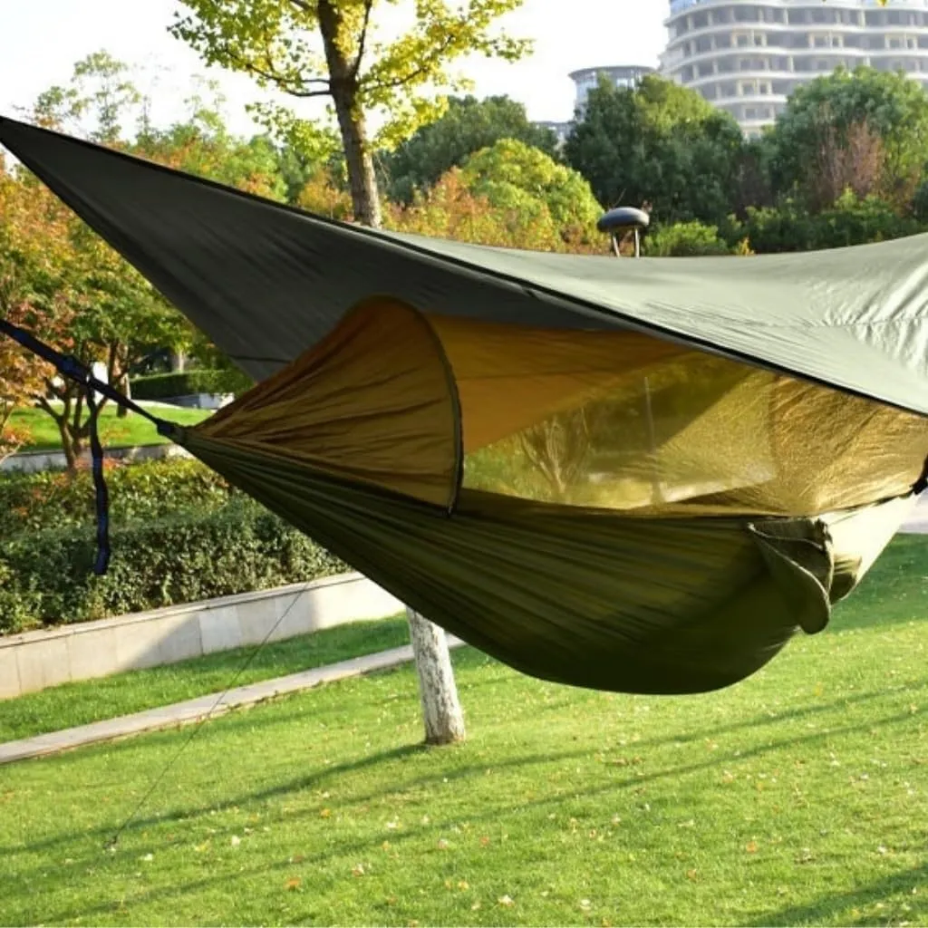 Hammock Double Canopy Mosquito Net Hammock Set Tent Parachute Cloth Camping Automatic Anti-Mosquito Mosquito Net Hammock Hammock Outdoor(Orange)