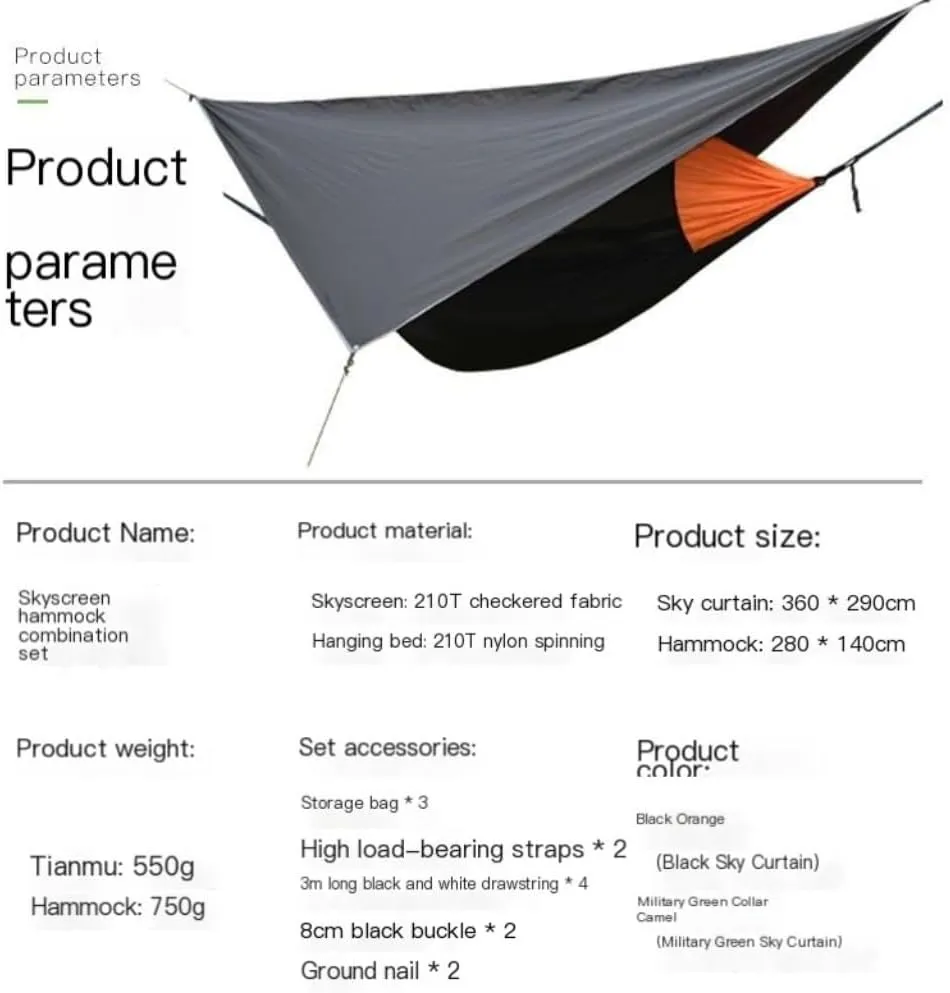 Hammock Double Canopy Mosquito Net Hammock Set Tent Parachute Cloth Camping Automatic Anti-Mosquito Mosquito Net Hammock Hammock Outdoor(Orange)