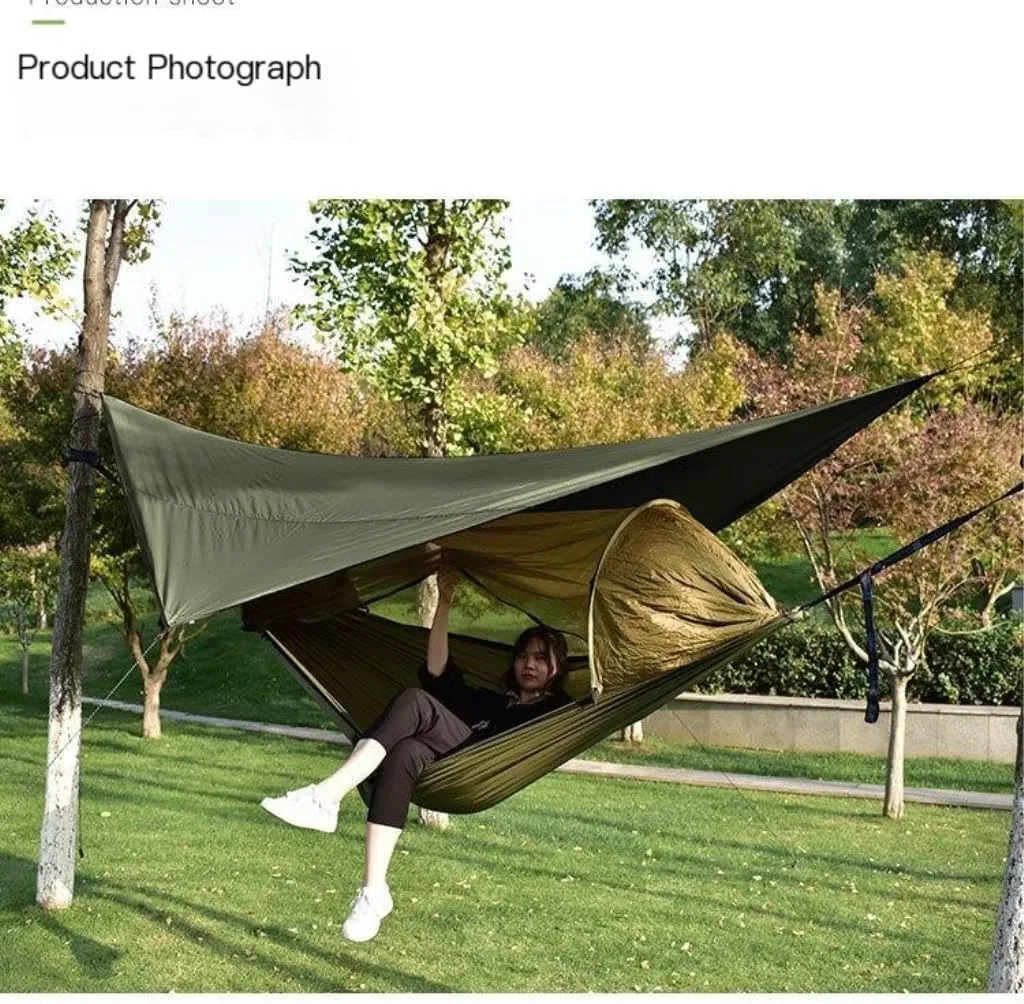 Hammock Double Canopy Mosquito Net Hammock Set Tent Parachute Cloth Camping Automatic Anti-Mosquito Mosquito Net Hammock Hammock Outdoor(Orange)