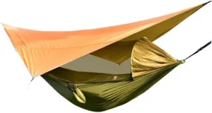 Hammock Double Canopy Mosquito Net Hammock Set Tent Parachute Cloth Camping Automatic Anti-Mosquito Mosquito Net Hammock Hammock Outdoor(Orange)