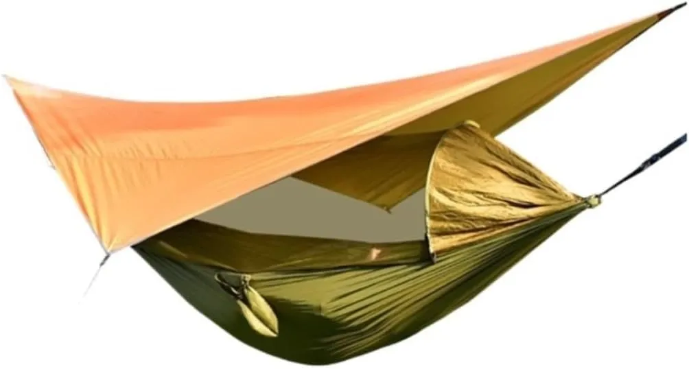 Hammock Double Canopy Mosquito Net Hammock Set Tent Parachute Cloth Camping Automatic Anti-Mosquito Mosquito Net Hammock Hammock Outdoor(Orange)