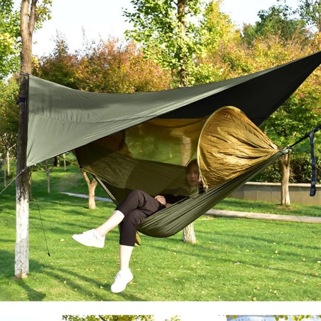 Hammock Double Canopy Mosquito Net Hammock Set Tent Parachute Cloth Camping Automatic Anti-Mosquito Mosquito Net Hammock Hammock Outdoor(Orange)