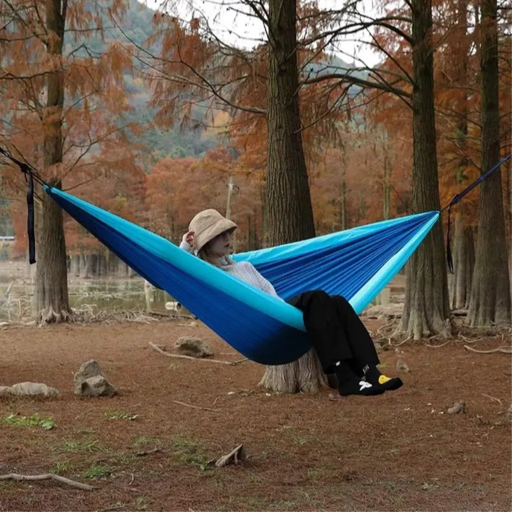 Hammock Double Double Inflatable Hammock Outdoor Swing Anti-Rollover Outdoor Camping Outdoor Mosquito-Proof and Durable Hammock Outdoor(Blue,B)
