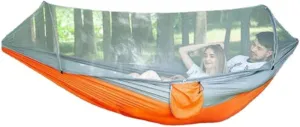 Hammock Double Mosquito Net Hammock Automatic Anti-Rollover Parachute Boni Silk Spinning Outdoor Strap Swing Chair Summer Hammock Outdoor(Orange)