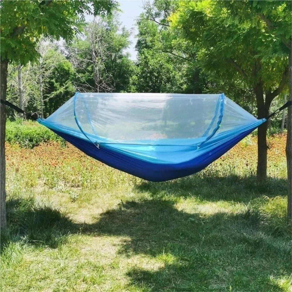 Hammock Double Mosquito Net Hammock Automatic Anti-Rollover Parachute Boni Silk Spinning Outdoor Strap Swing Chair Summer Hammock Outdoor(Orange)