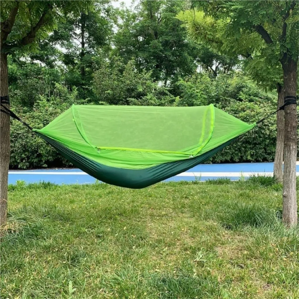 Hammock Double Mosquito Net Hammock Automatic Anti-Rollover Parachute Boni Silk Spinning Outdoor Strap Swing Chair Summer Hammock Outdoor(Orange)