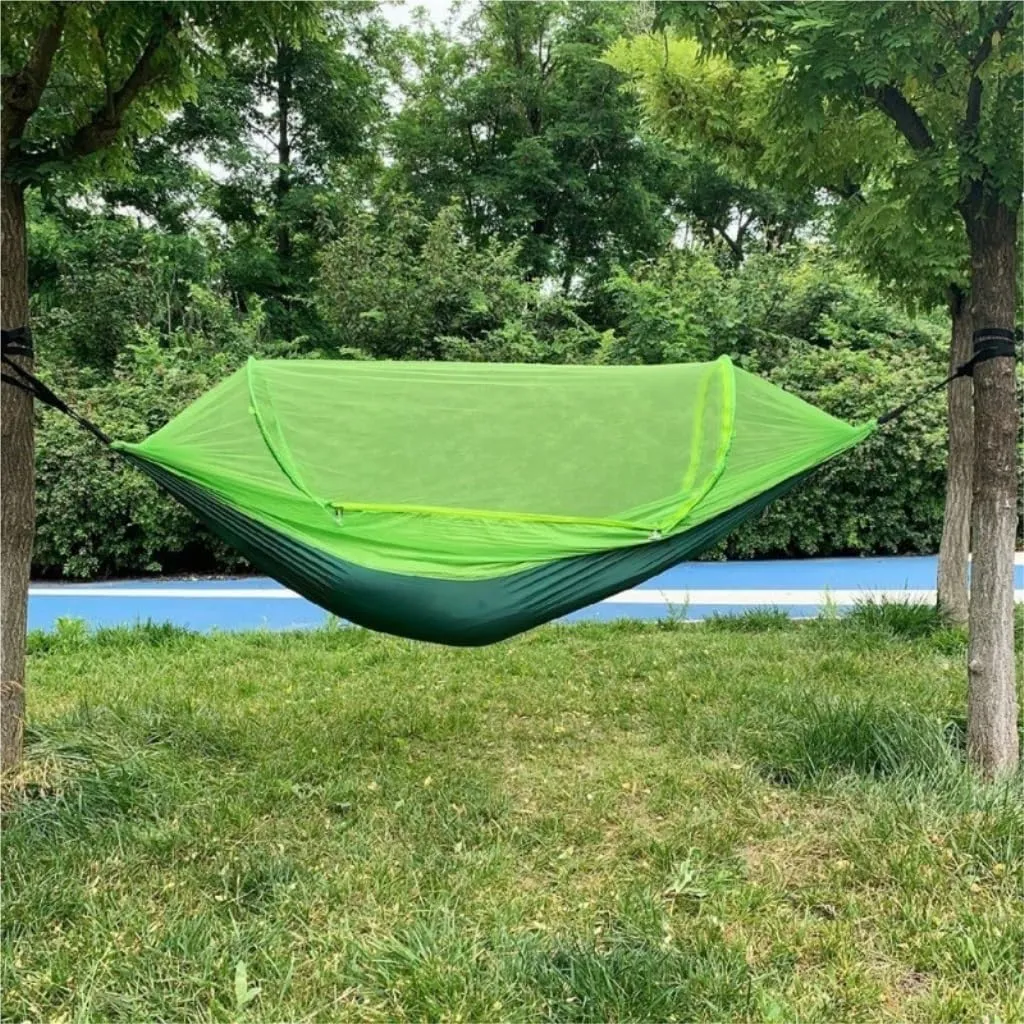 Hammock Double Mosquito Net Hammock Automatic Anti-Rollover Parachute Boni Silk Spinning Outdoor Strap Swing Chair Summer Hammock Outdoor(Orange)