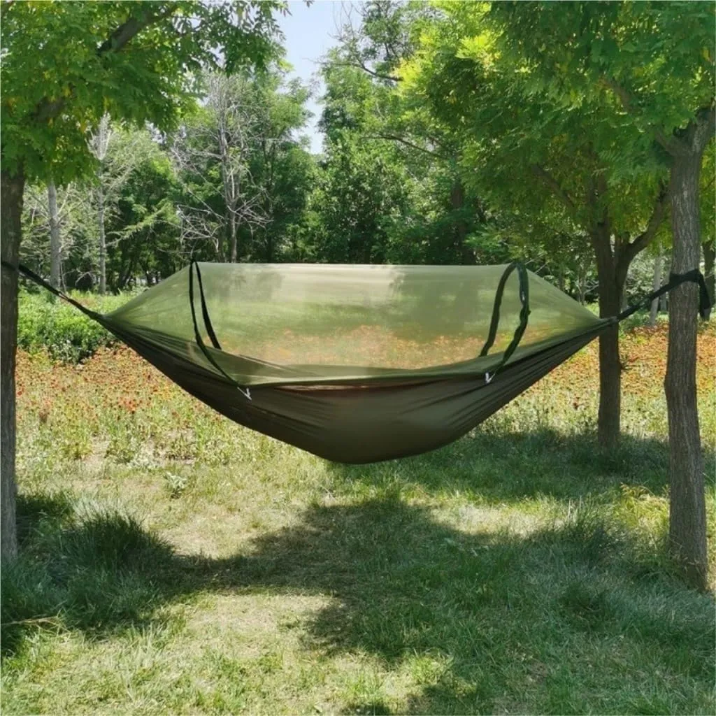 Hammock Double Mosquito Net Hammock Automatic Anti-Rollover Parachute Boni Silk Spinning Outdoor Strap Swing Chair Summer Hammock Outdoor(Orange)