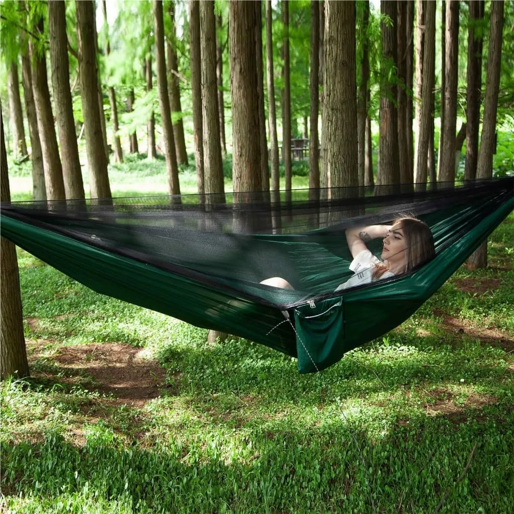 Hammock Double Outdoor Camping Quick-Open Mosquito Net Hammock 210T Nylon Hammock with Mosquito Net Outdoor Swing Hammock Hammock Outdoor(Green)