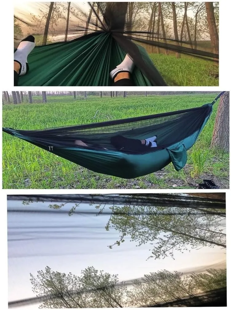 Hammock Double Outdoor Camping Quick-Open Mosquito Net Hammock 210T Nylon Hammock with Mosquito Net Outdoor Swing Hammock Hammock Outdoor(Green)