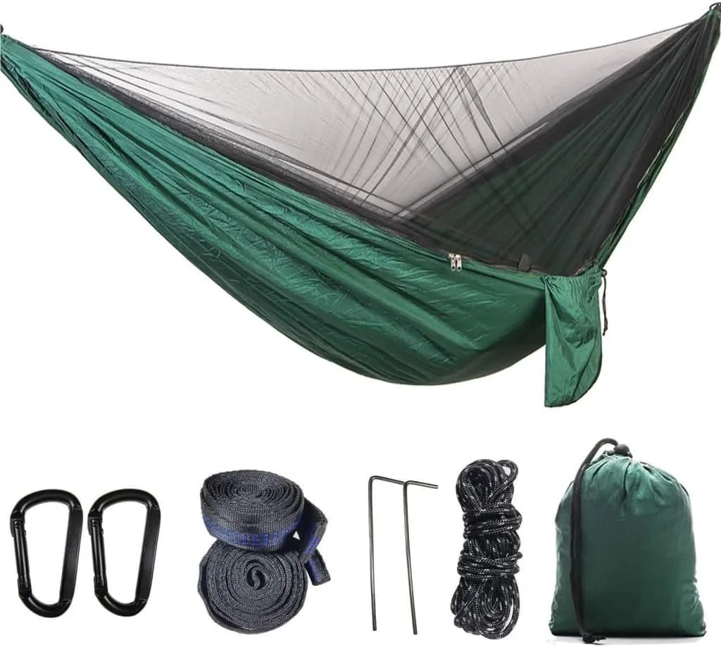 Hammock Double Outdoor Camping Quick-Open Mosquito Net Hammock 210T Nylon Hammock with Mosquito Net Outdoor Swing Hammock Hammock Outdoor(Green)
