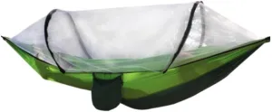 Hammock Double Outdoor Fully Automatic Quick-Opening Hammock with Mosquito Net, Outdoor Nylon Cloth Camping Pole Hammock Hammock Outdoor(Green)