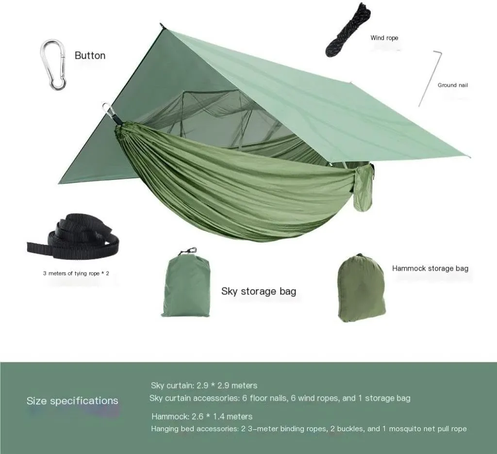 Hammock Double Outdoor Mosquito Net Hammock Anti-Mosquito Canopy Tent Set Waterproof Portable Sunshade Camping Outdoor Hammock Outdoor(Yellow,Large)