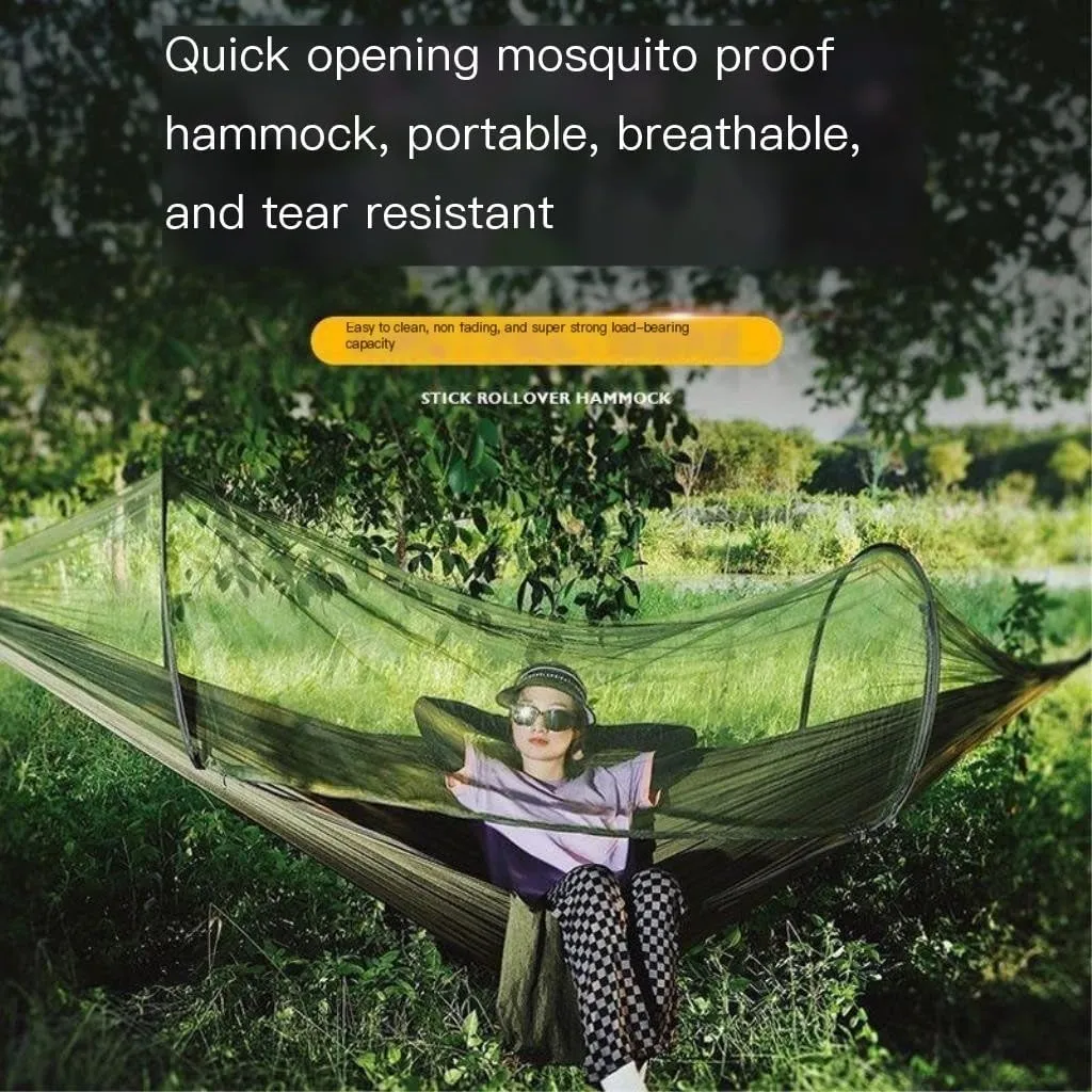 Hammock Double Quick-Open Mosquito Net Hammock Outdoor Anti-Rollover Single and Double Outdoor Camping Anti-Mosquito Hammock Outdoor(Blue,A)
