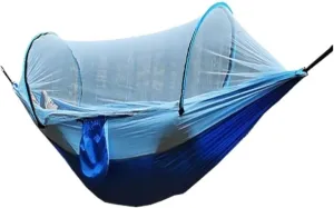 Hammock Double Quick-Open Mosquito Net Hammock Outdoor Anti-Rollover Single and Double Outdoor Camping Anti-Mosquito Hammock Outdoor(Blue,A)