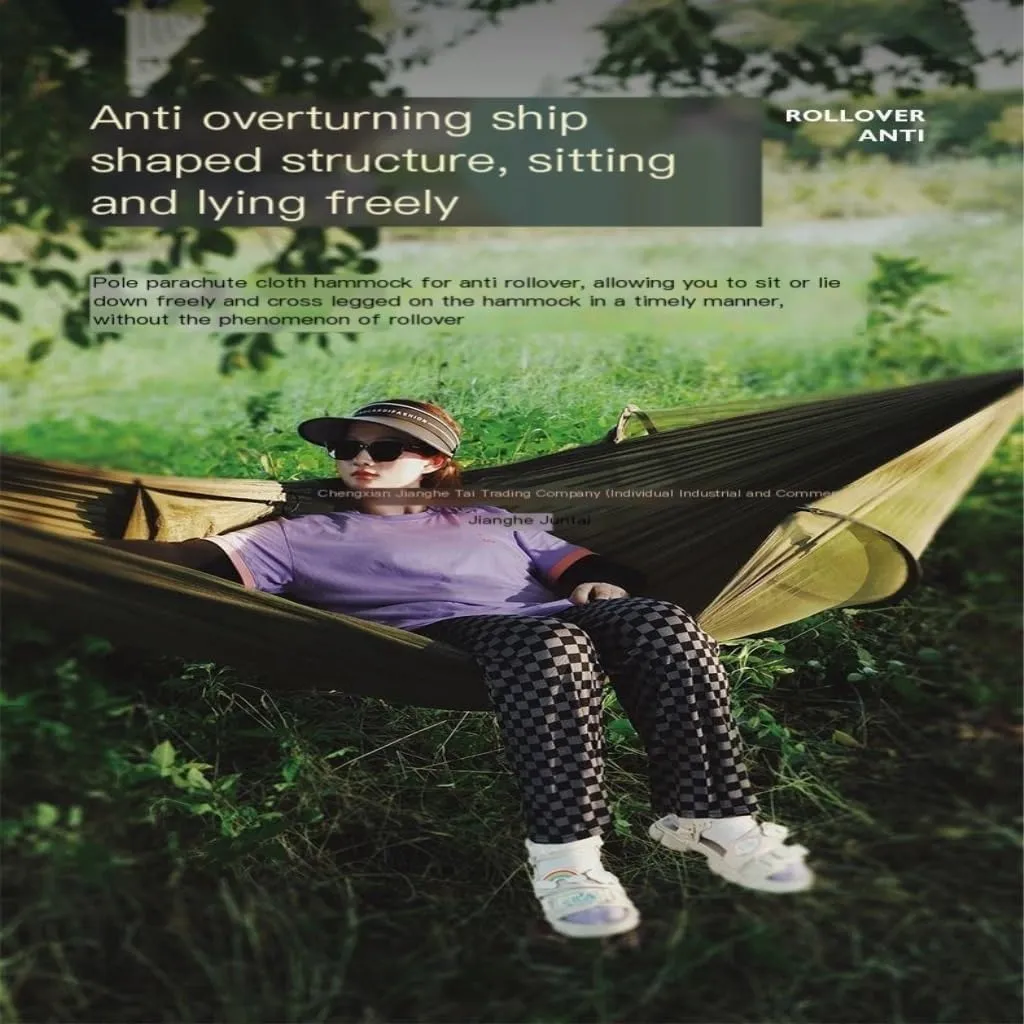 Hammock Double Quick-Open Mosquito Net Hammock Outdoor Anti-Rollover Single and Double Outdoor Camping Anti-Mosquito Hammock Outdoor(Blue,A)