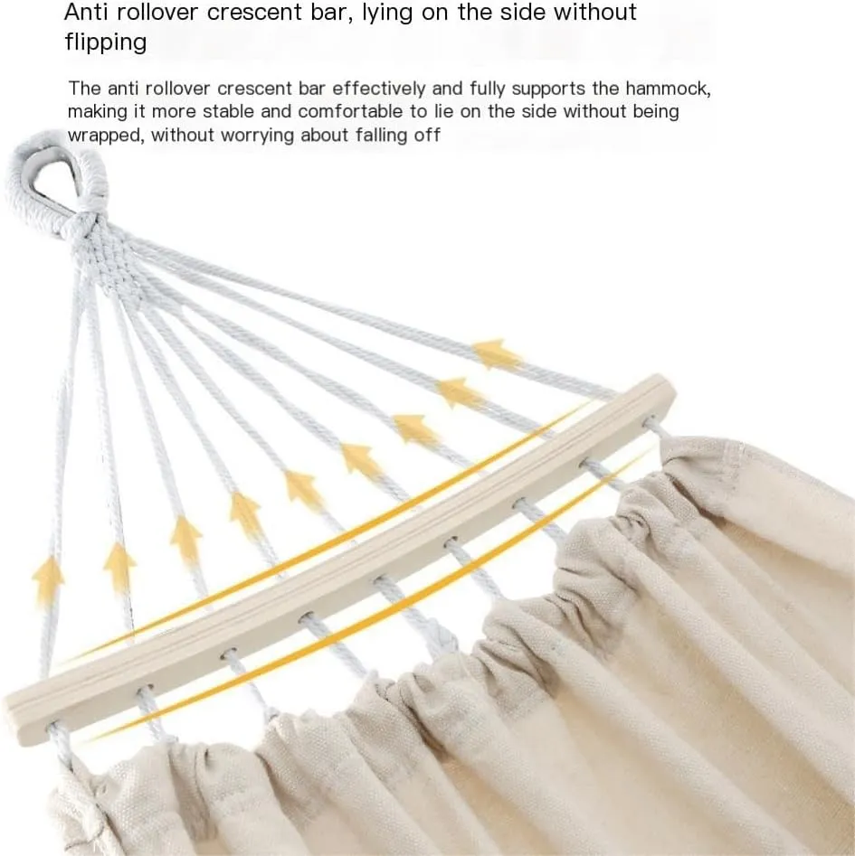 Hammock Double Thickened Canvas Hammock Outdoor Anti-Rollover Single Double Swing Hand-Woven Canvas Hammock with Curved Stick Hammock Outdoor(Gray,A)