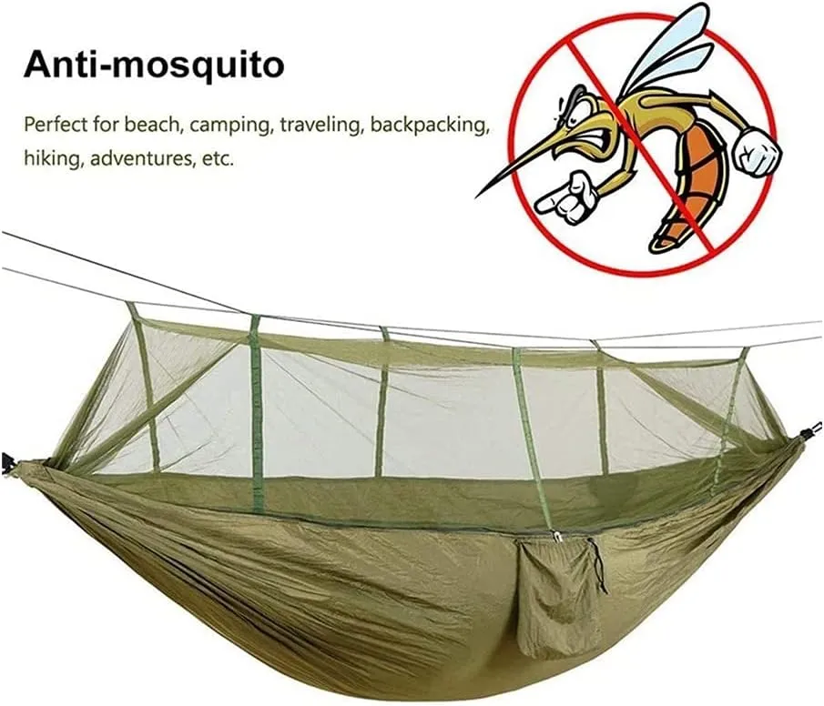 Hammock Handmade Camping Hammock with Mosquito Net Pop-Up Light Portable Outdoor Parachute Hammocks Swing Sleeping Hammock Camping Stuff Swing, Blue Upgrade