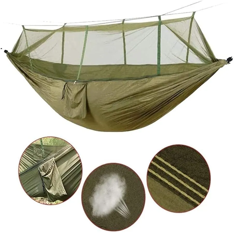 Hammock Handmade Camping Hammock with Mosquito Net Pop-Up Light Portable Outdoor Parachute Hammocks Swing Sleeping Hammock Camping Stuff Swing, Blue Upgrade