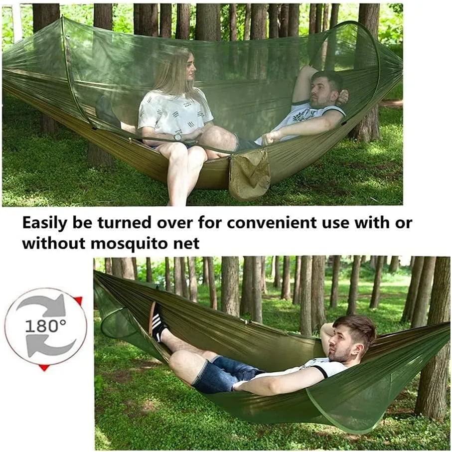 Hammock Handmade Camping Hammock with Mosquito Net Pop-Up Light Portable Outdoor Parachute Hammocks Swing Sleeping Hammock Camping Stuff Swing, Blue Upgrade