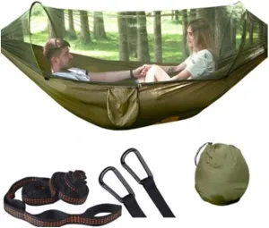 Hammock Handmade Camping Hammock with Mosquito Net Pop-Up Light Portable Outdoor Parachute Hammocks Swing Sleeping Hammock Camping Stuff Swing, Blue Upgrade