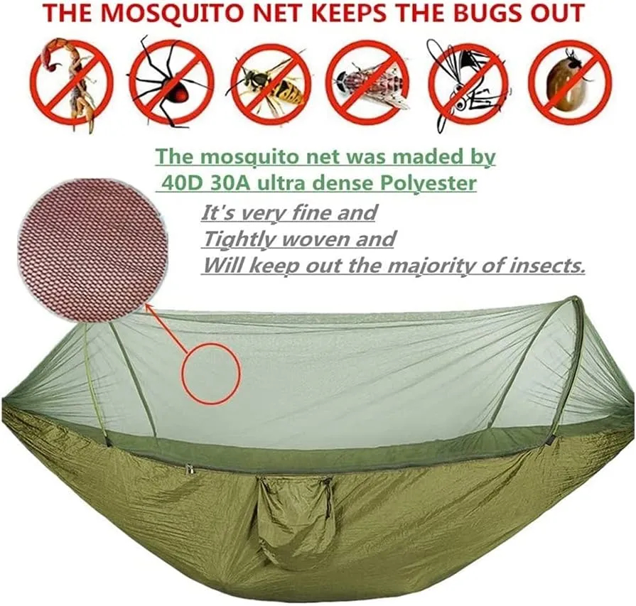 Hammock Handmade Camping Hammock with Mosquito Net Pop-Up Light Portable Outdoor Parachute Hammocks Swing Sleeping Hammock Camping Stuff Swing, Blue Upgrade