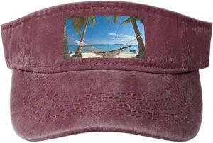Hammock Hanging from Palm Trees Printed Empty Top Baseball Sun Cap Cowboy Baseball Cap