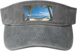 Hammock Hanging from Palm Trees Printed Empty Top Baseball Sun Cap Cowboy Baseball Cap