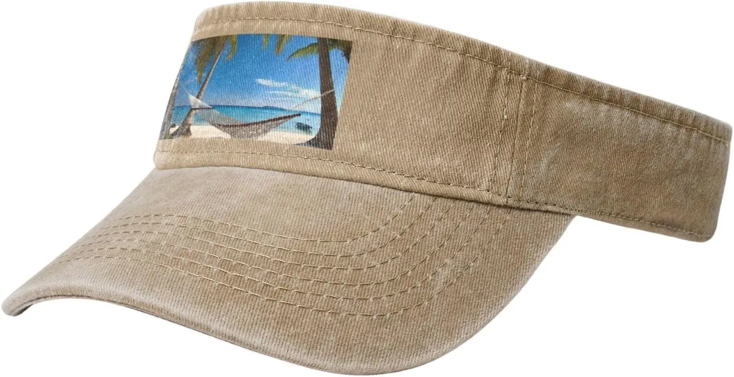 Hammock Hanging from Palm Trees Printed Empty Top Baseball Sun Cap Cowboy Baseball Cap