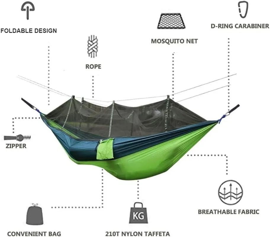 Hammock with Mosquito Net – Portable Outdoor Camping Hammock for Bug-Free Relaxation, Lightweight & Breathable - Bright Green