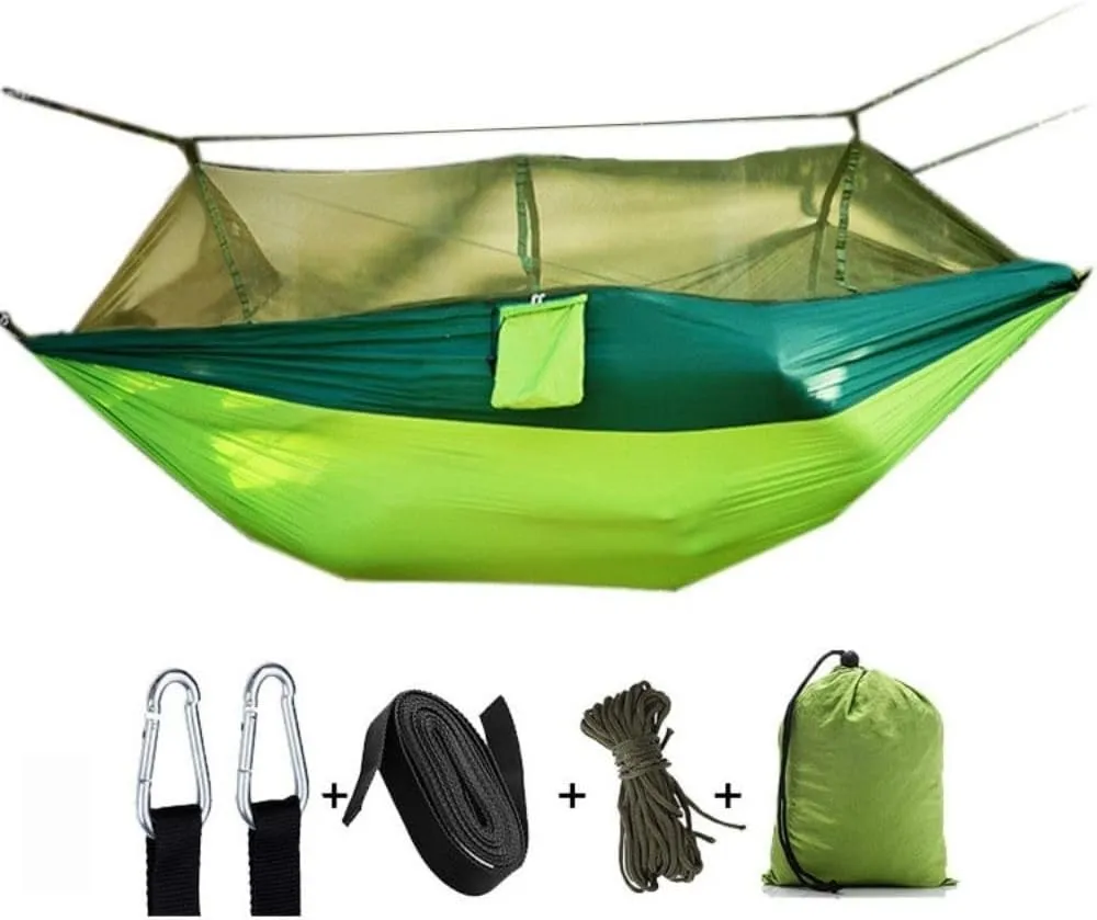 Hammock with Mosquito Net – Portable Outdoor Camping Hammock for Bug-Free Relaxation, Lightweight & Breathable - Bright Green